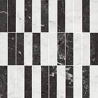 Мозаика Тубкаль микс чёрный белый обрезной глянц 30x30 9 мм арт. KMD2MSA003BR