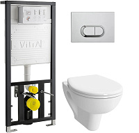 Унитаз подвесной КОМПЛЕКТ Vitra S20 безободкоковый с инсталляцией, кнопкой, сиденьем м/лифт